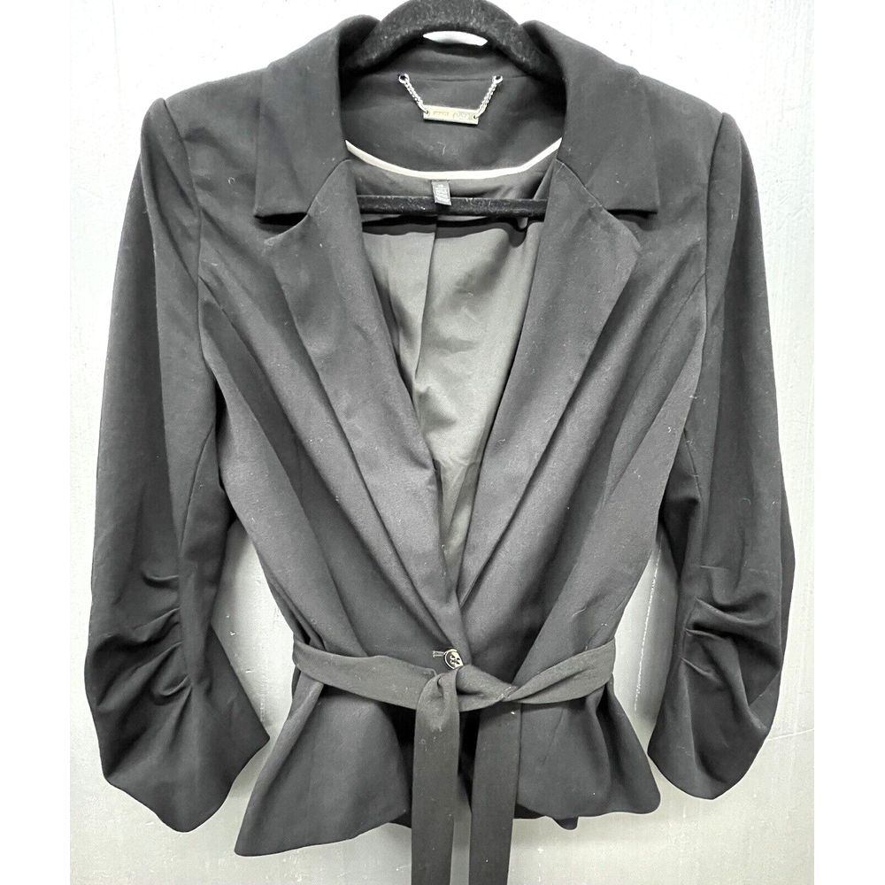 White House Black Market Blazer Women 12 Black Long Sleeve Gathered Belt Jacket‎